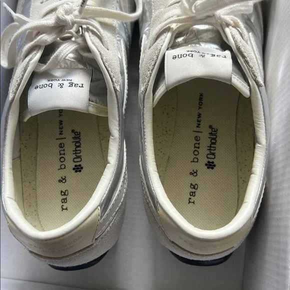 rag & bone Retro Runner Slim White and Silver Low-Top Sneakers US 8.5 - Picture 6 of 8